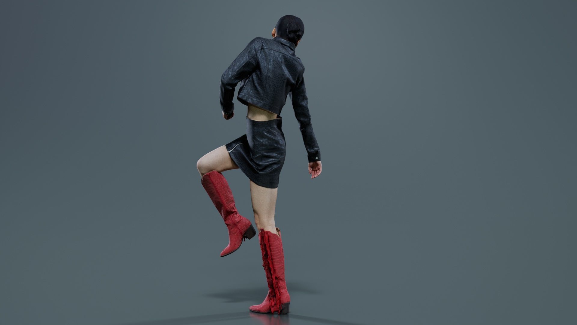 Asian Woman Wearing Black Crocodile Print Vinyl Outfit Low-poly 3D model_2