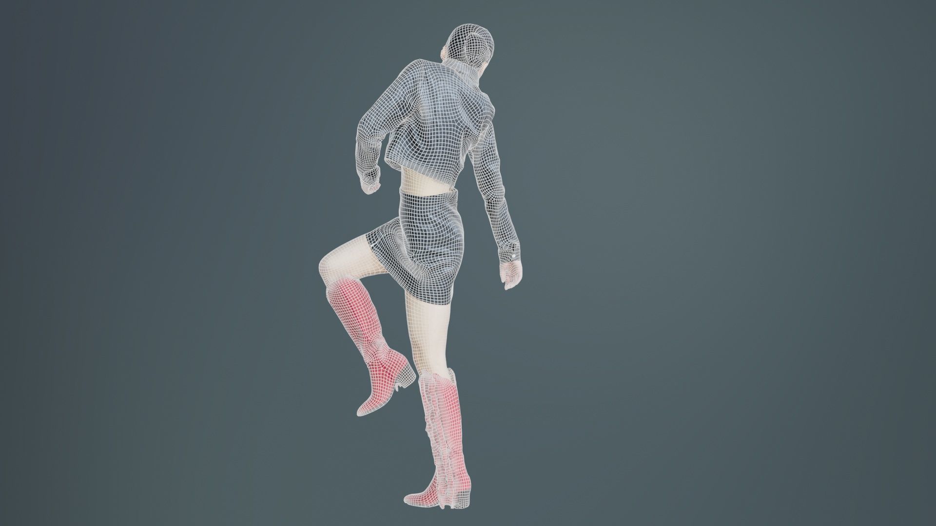 Asian Woman Wearing Black Crocodile Print Vinyl Outfit Low-poly 3D model_10