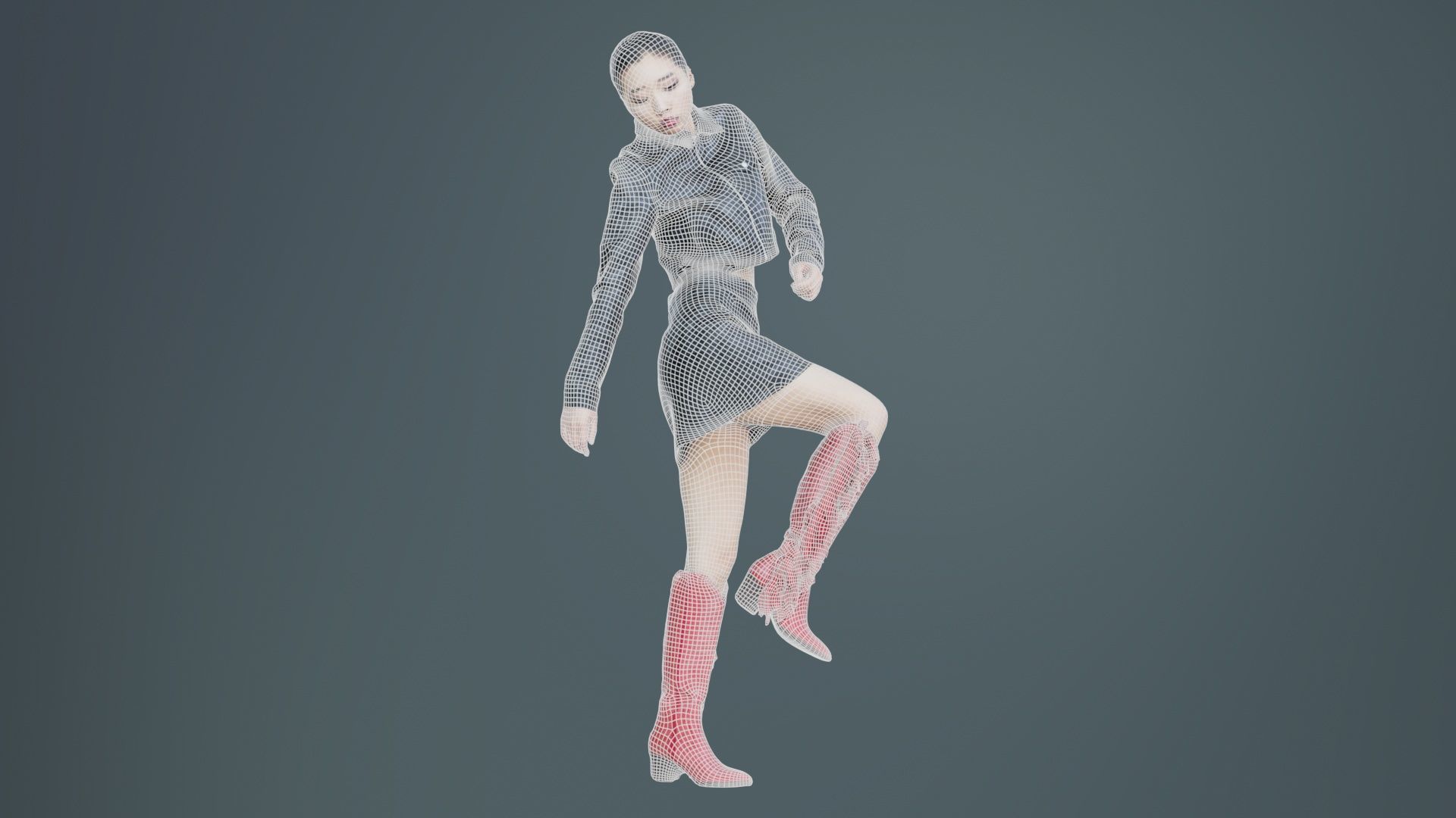 Asian Woman Wearing Black Crocodile Print Vinyl Outfit Low-poly 3D model_9