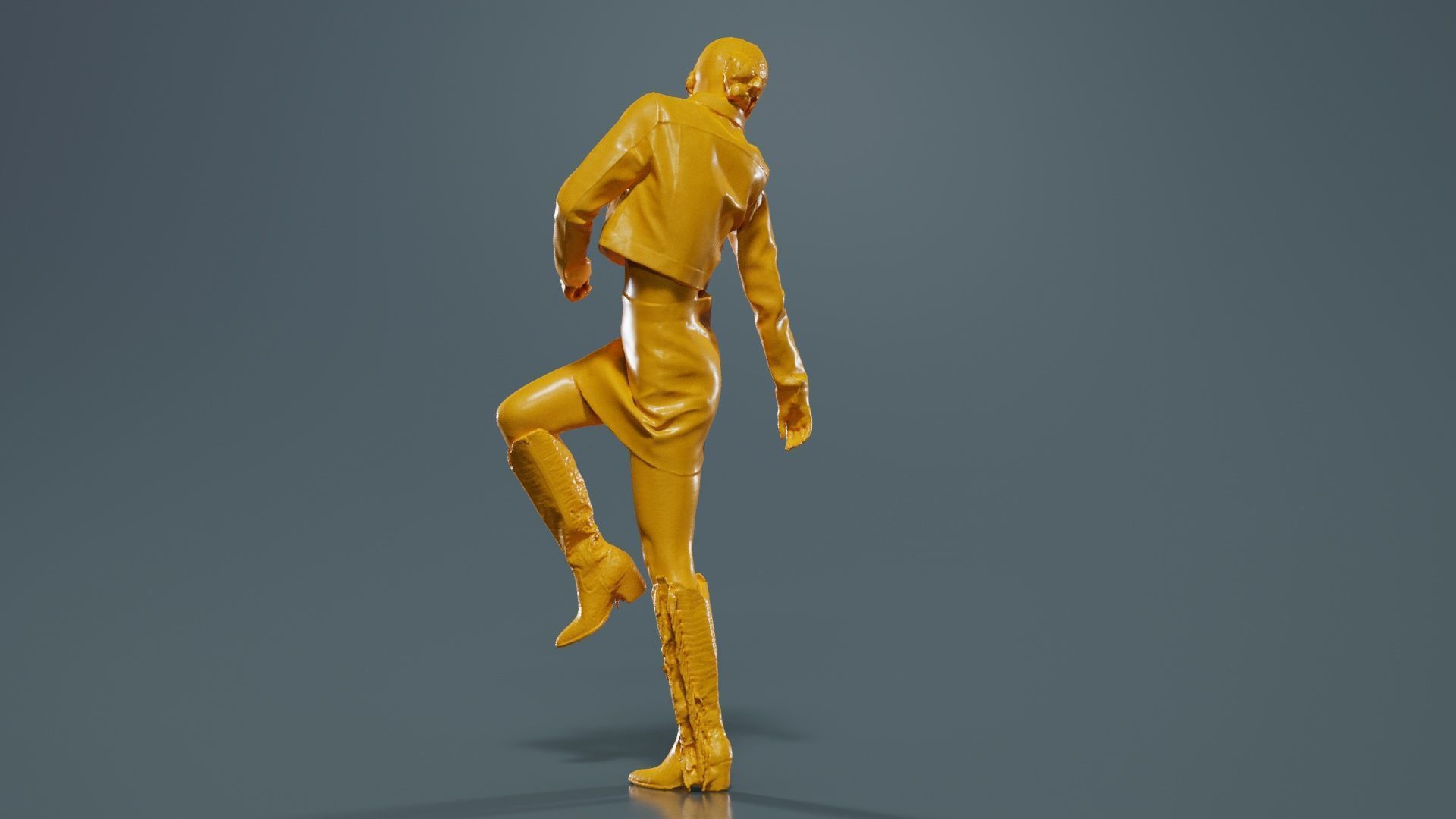 Asian Woman Wearing Black Crocodile Print Vinyl Outfit Low-poly 3D model_13