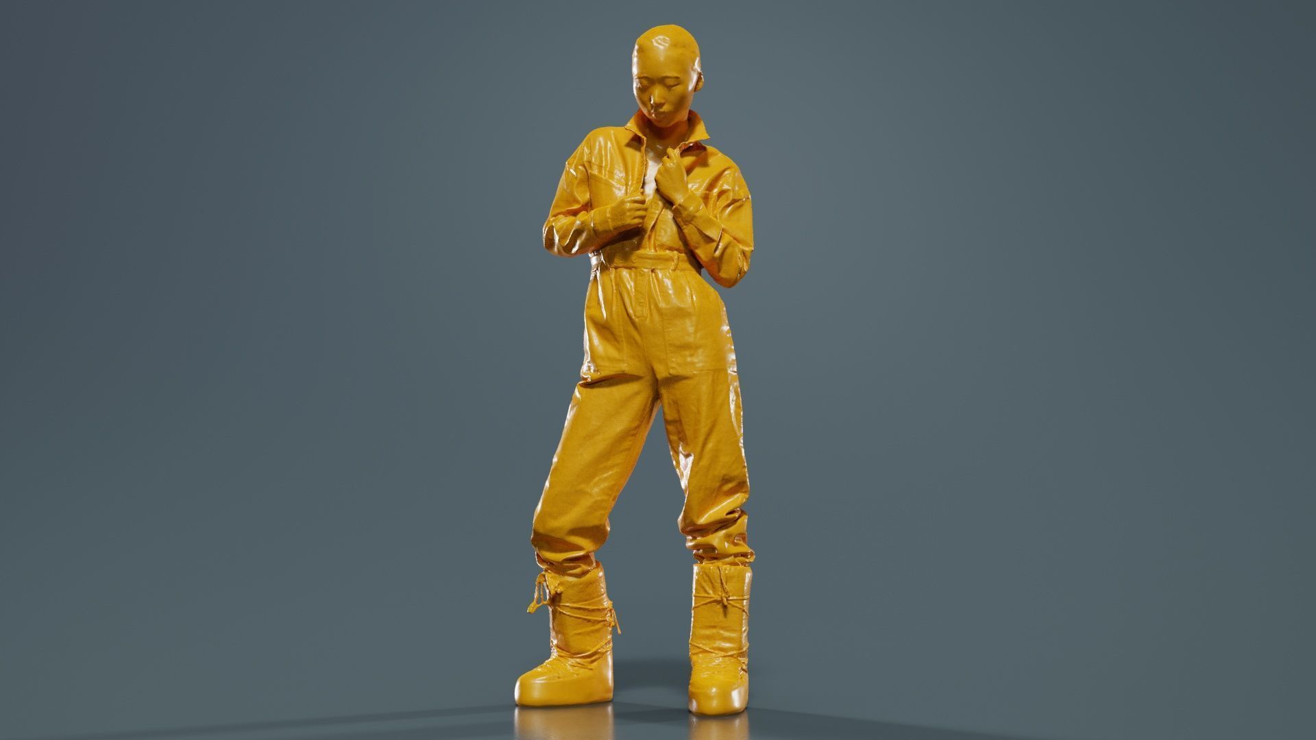 Asian Woman Wearing Jeans Salopet 001 Low-poly 3D model_12