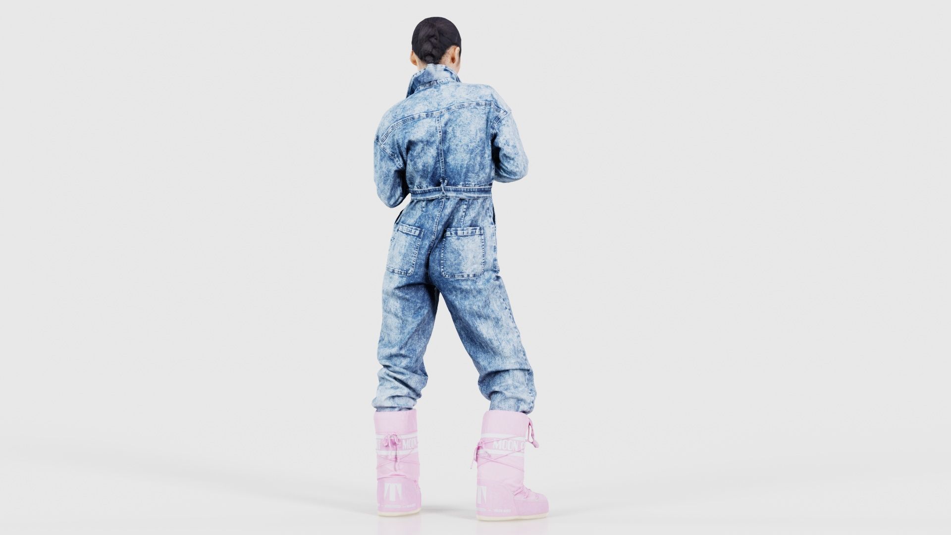 Asian Woman Wearing Jeans Salopet 001 Low-poly 3D model_21