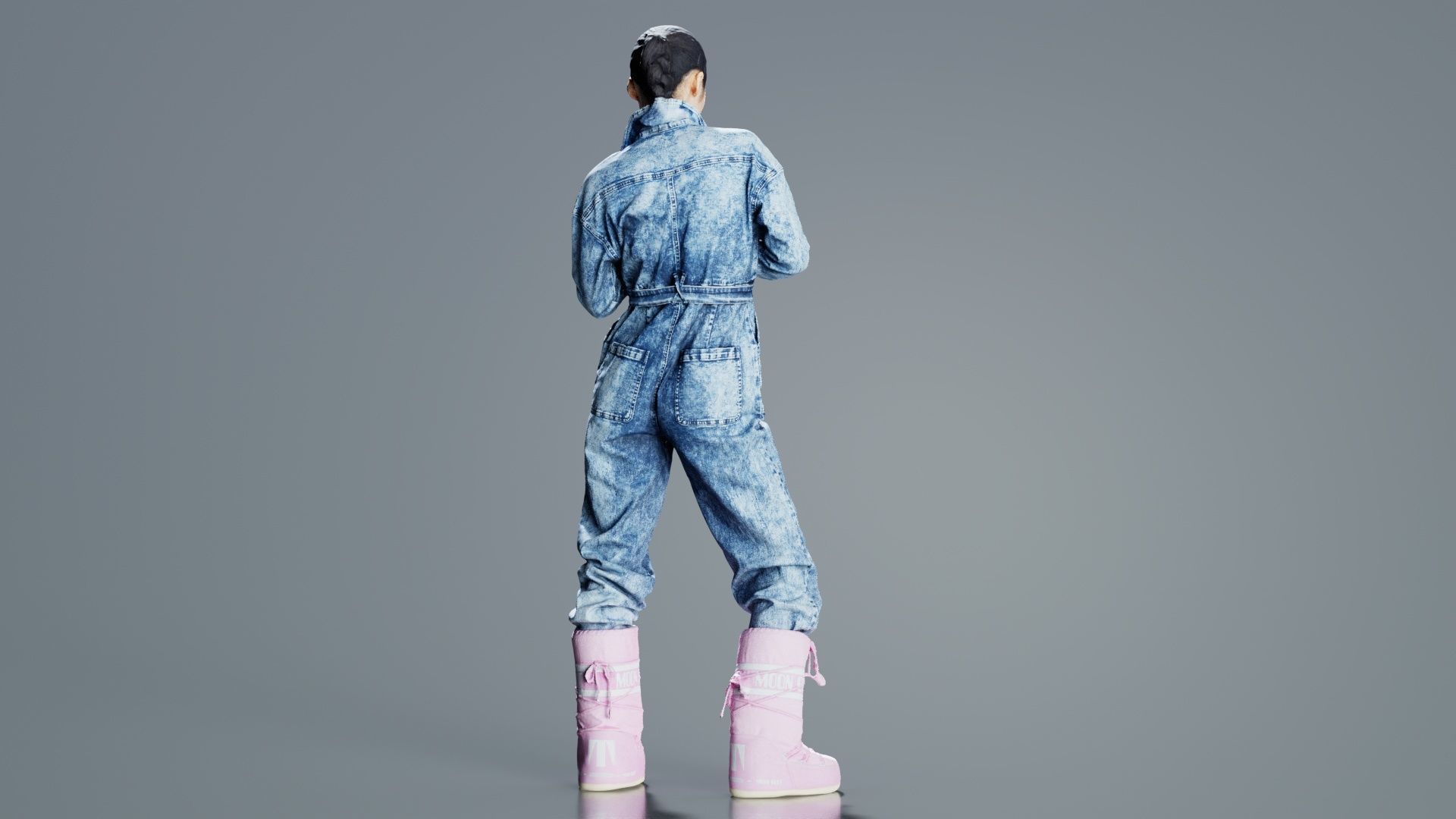 Asian Woman Wearing Jeans Salopet 001 Low-poly 3D model_7