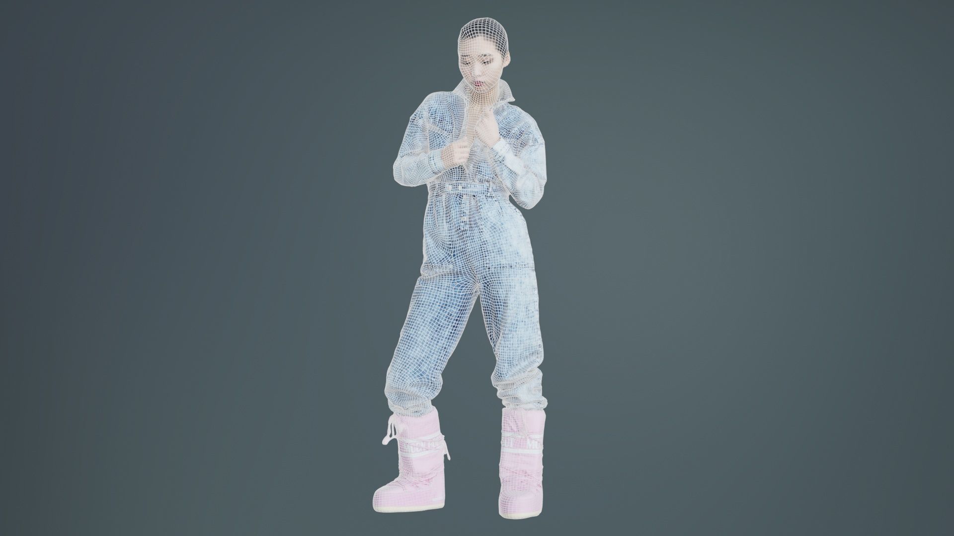 Asian Woman Wearing Jeans Salopet 001 Low-poly 3D model_9