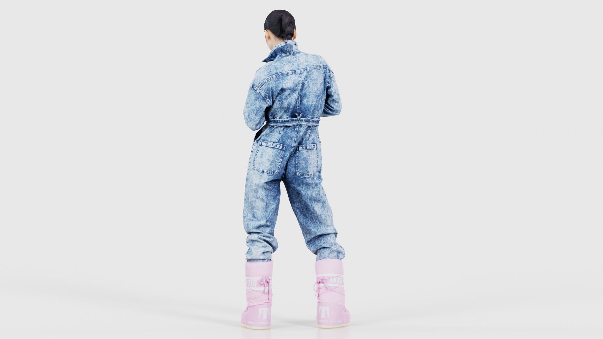 Asian Woman Wearing Jeans Salopet 001 Low-poly 3D model_22