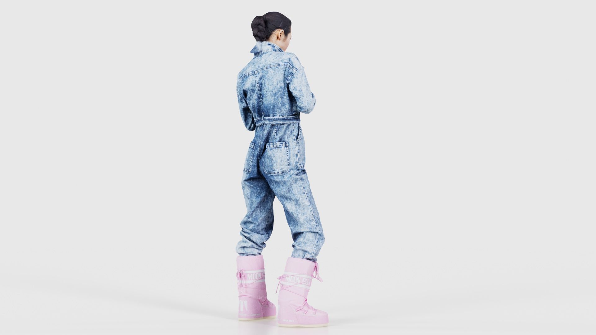 Asian Woman Wearing Jeans Salopet 001 Low-poly 3D model_20