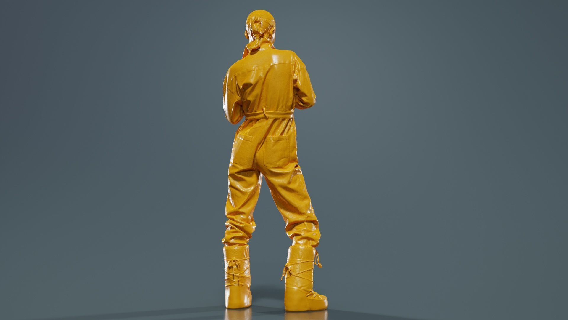 Asian Woman Wearing Jeans Salopet 001 Low-poly 3D model_13