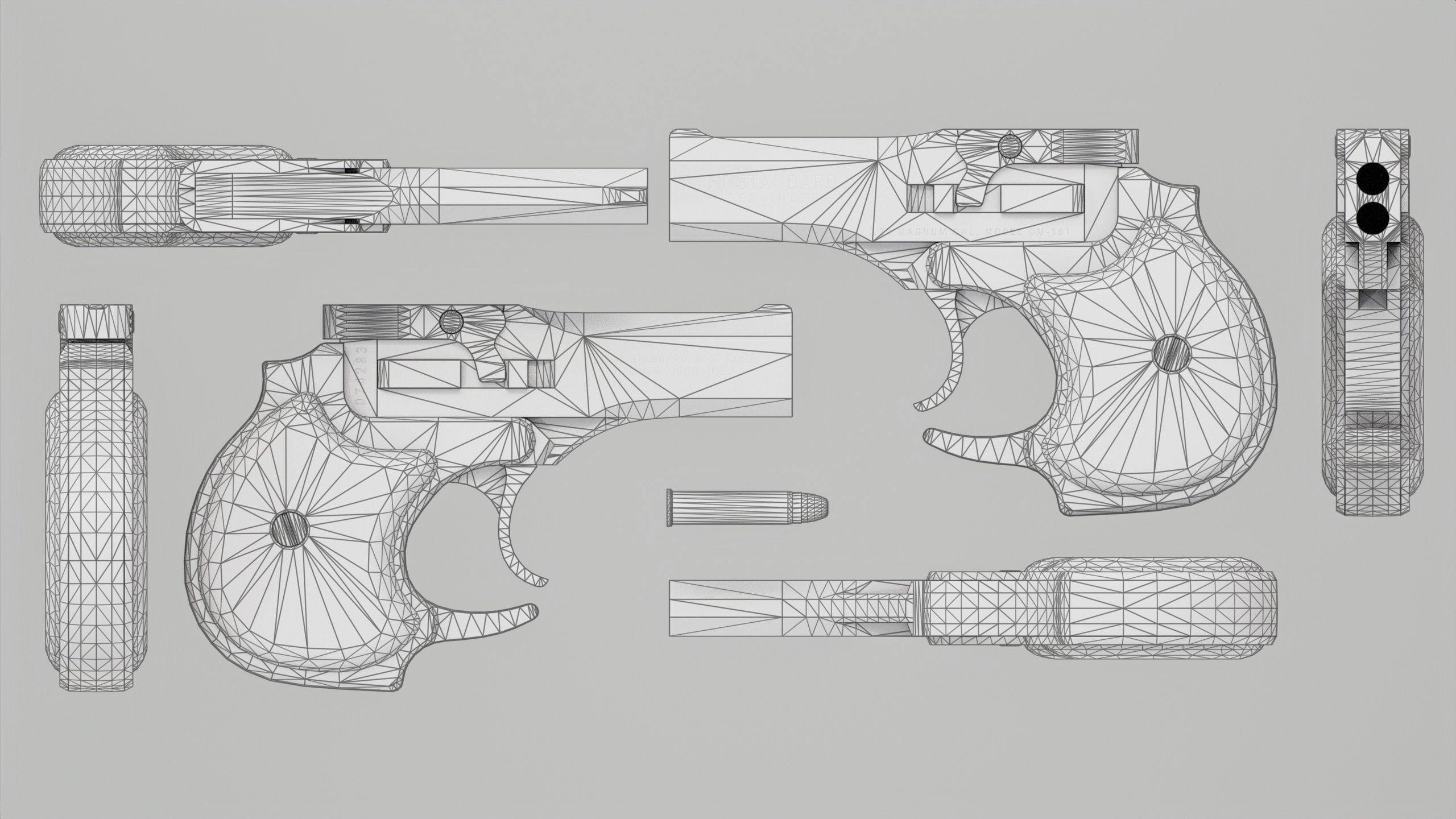 PBR High Standard Derringer Low-poly 3D model_4