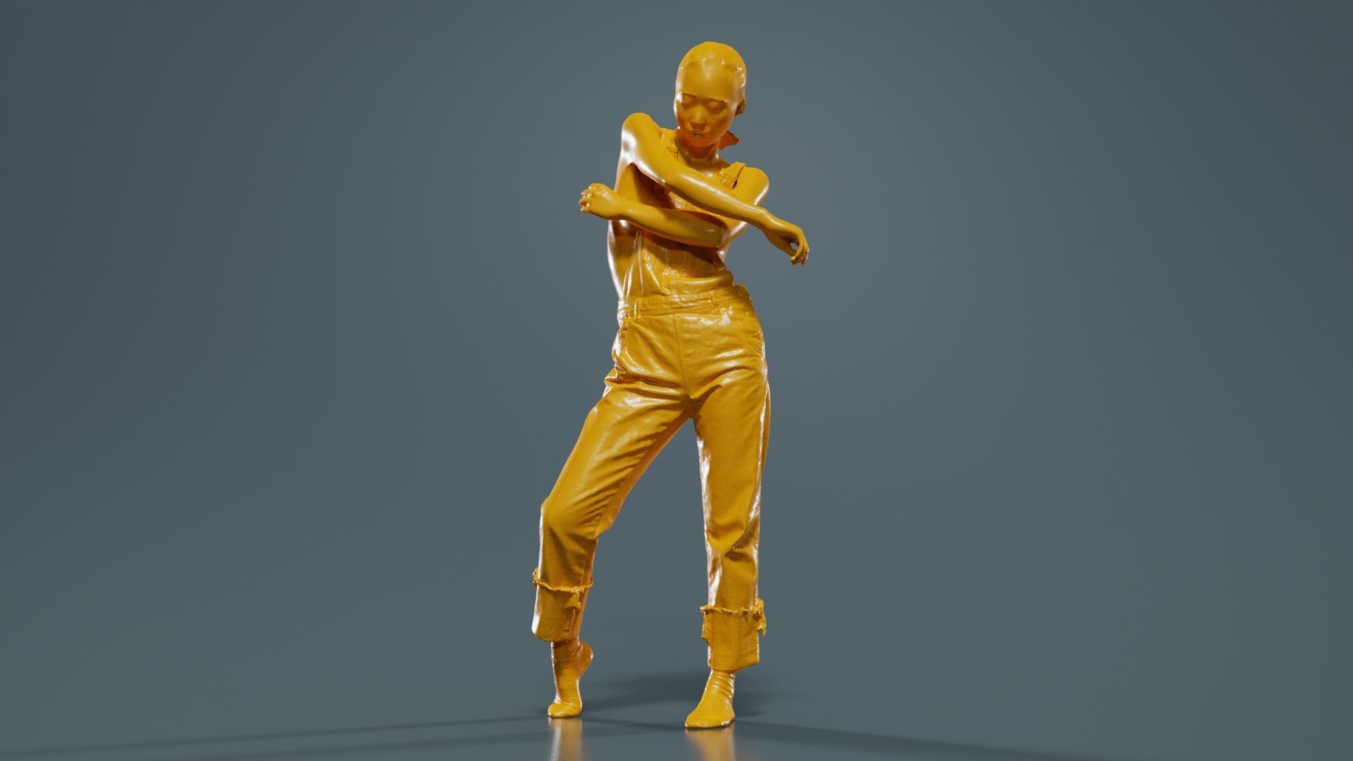 Asian Woman Wearing Jeans Salopet 006 Low-poly 3D model_12