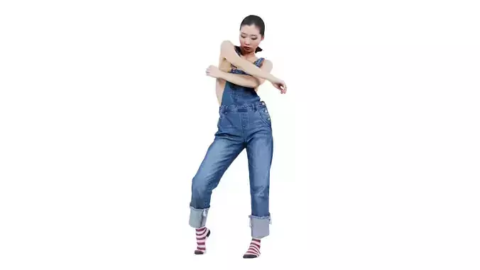 Asian Woman Wearing Jeans Salopet 006 Low-poly 3D model