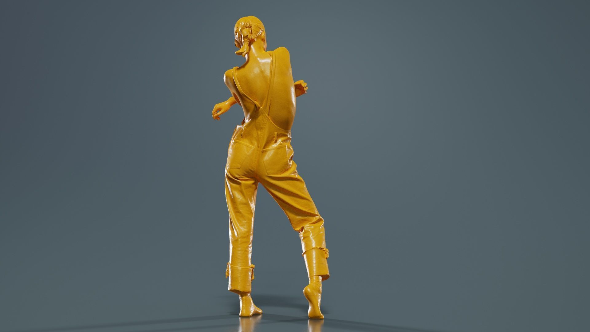 Asian Woman Wearing Jeans Salopet 006 Low-poly 3D model_13