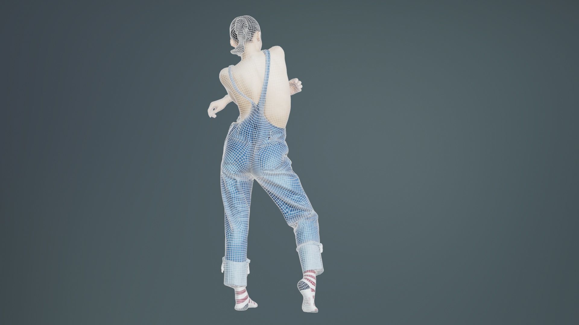 Asian Woman Wearing Jeans Salopet 006 Low-poly 3D model_10