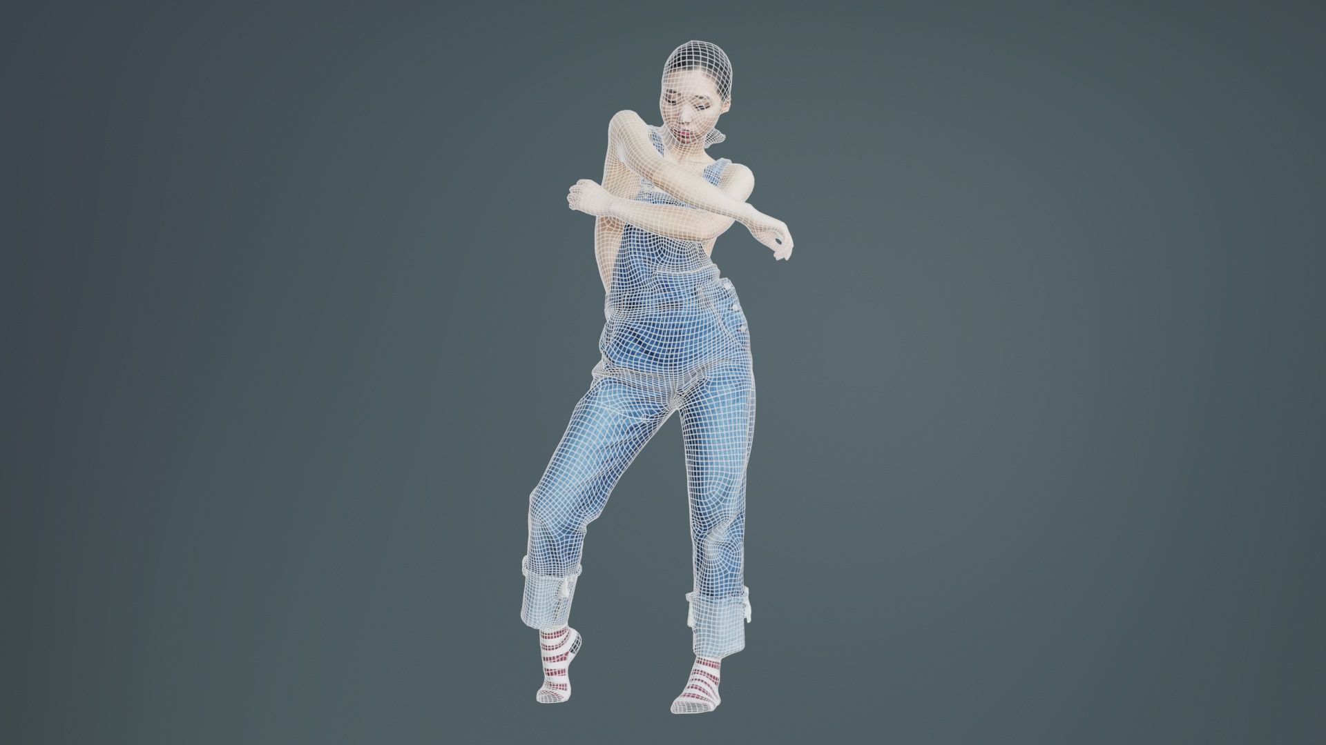 Asian Woman Wearing Jeans Salopet 006 Low-poly 3D model_9