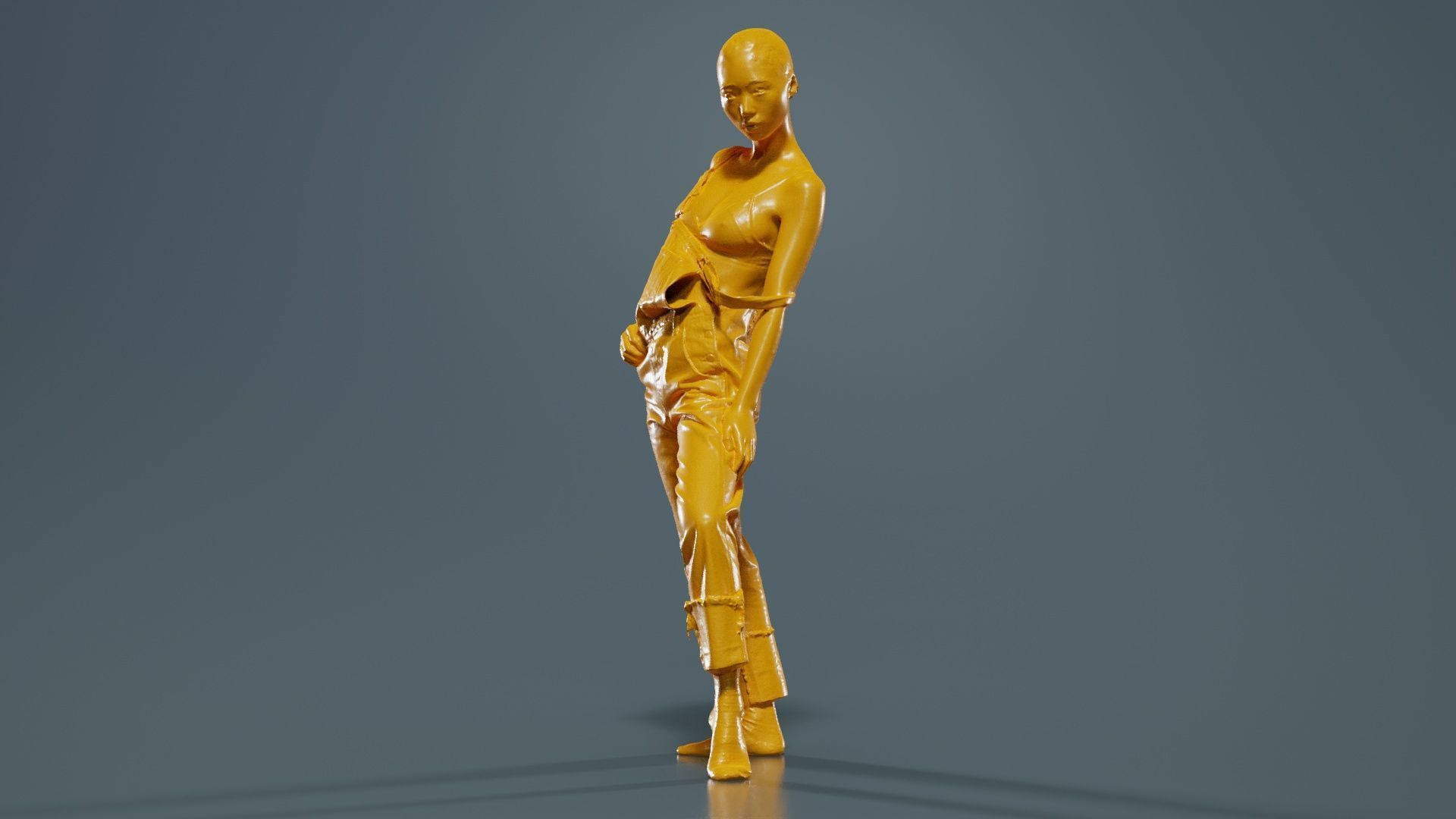 Asian Woman Wearing Jeans Salopet 018 Low-poly 3D model_12