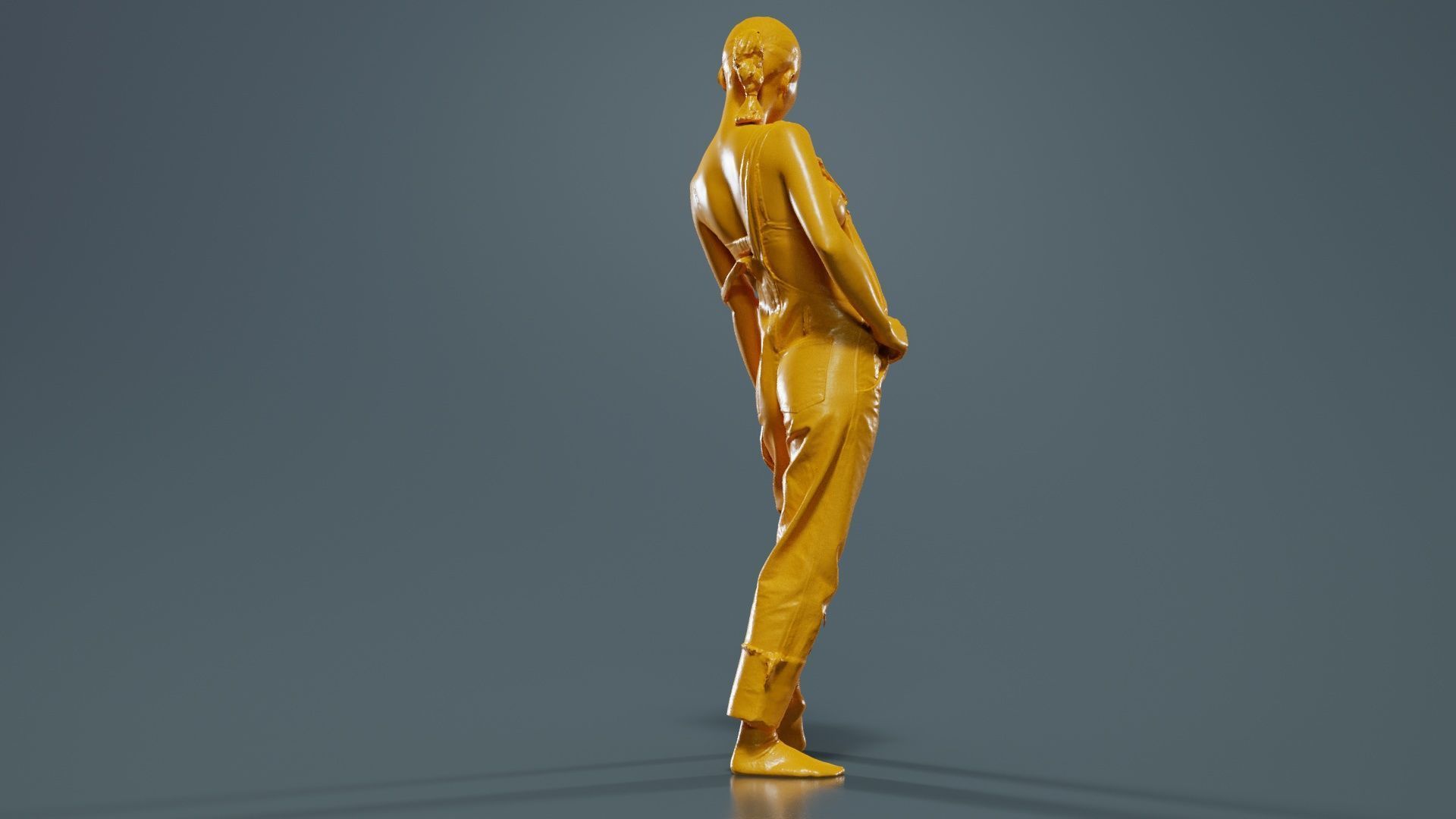 Asian Woman Wearing Jeans Salopet 018 Low-poly 3D model_13