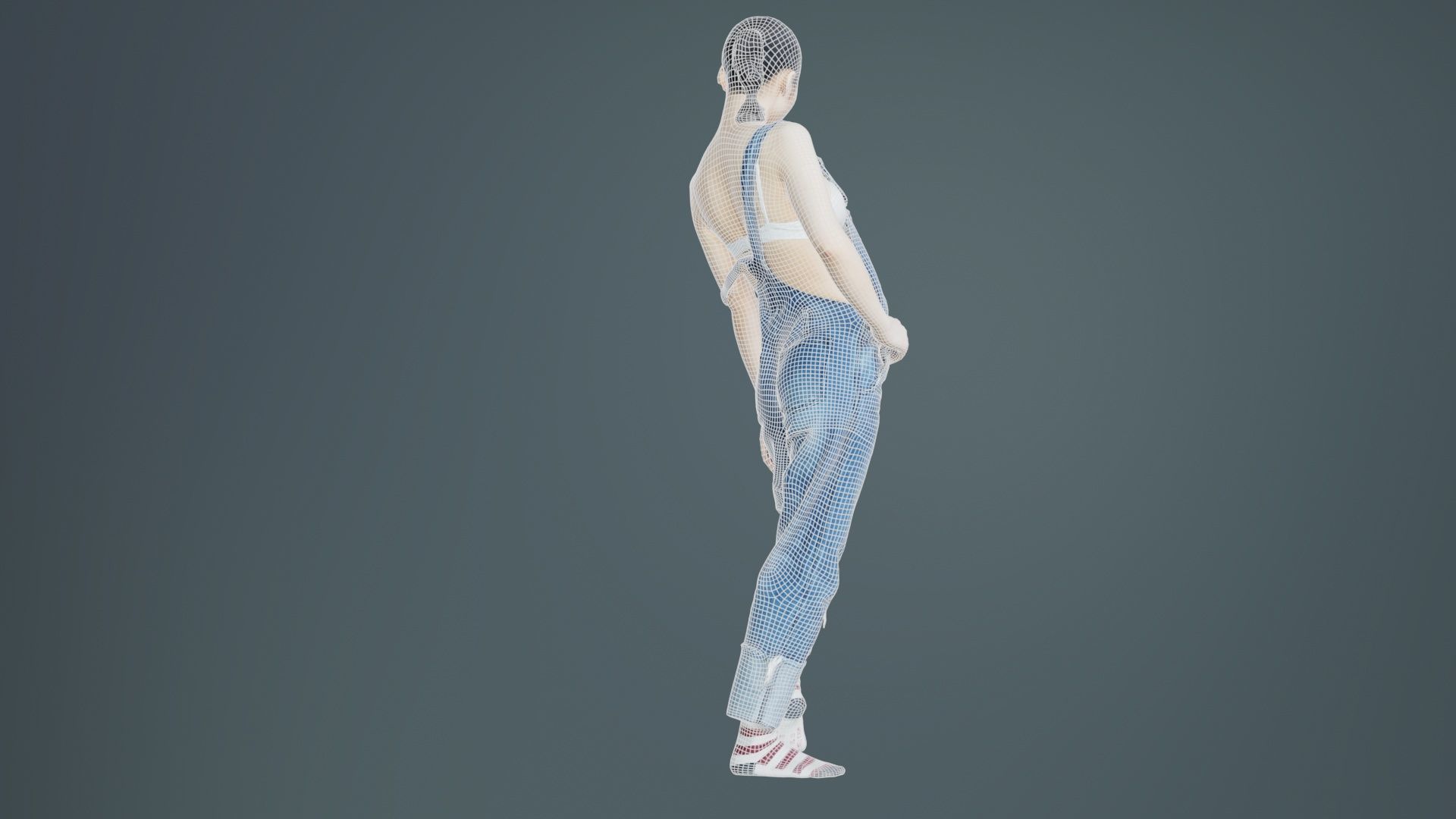 Asian Woman Wearing Jeans Salopet 018 Low-poly 3D model_10