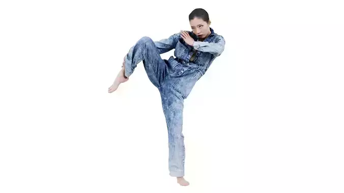 Asian Woman Wearing Jeans Salopet 021 Low-poly 3D model