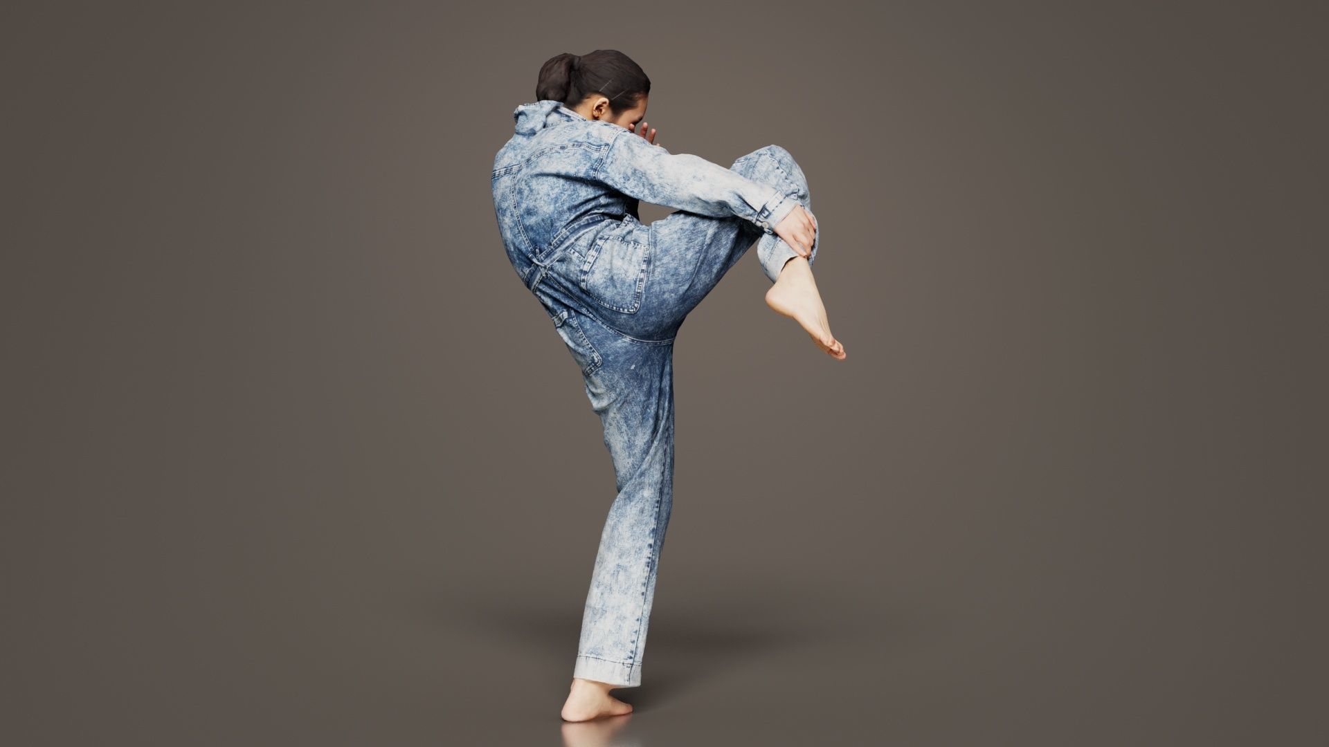 Asian Woman Wearing Jeans Salopet 021 Low-poly 3D model_8