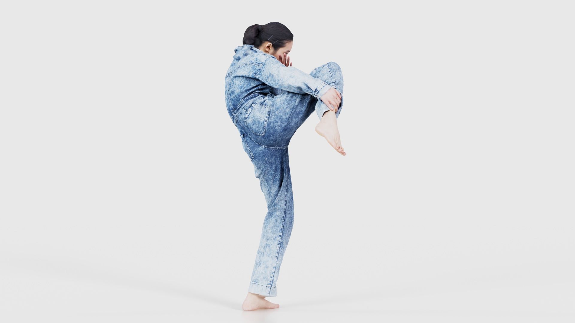 Asian Woman Wearing Jeans Salopet 021 Low-poly 3D model_19