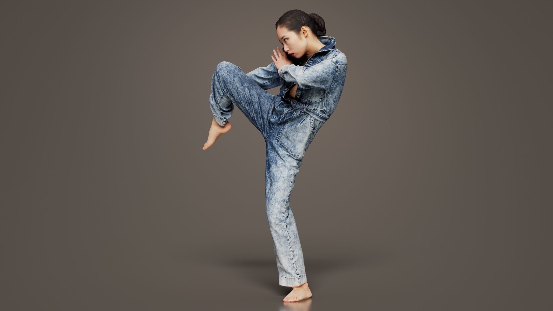 Asian Woman Wearing Jeans Salopet 021 Low-poly 3D model_5