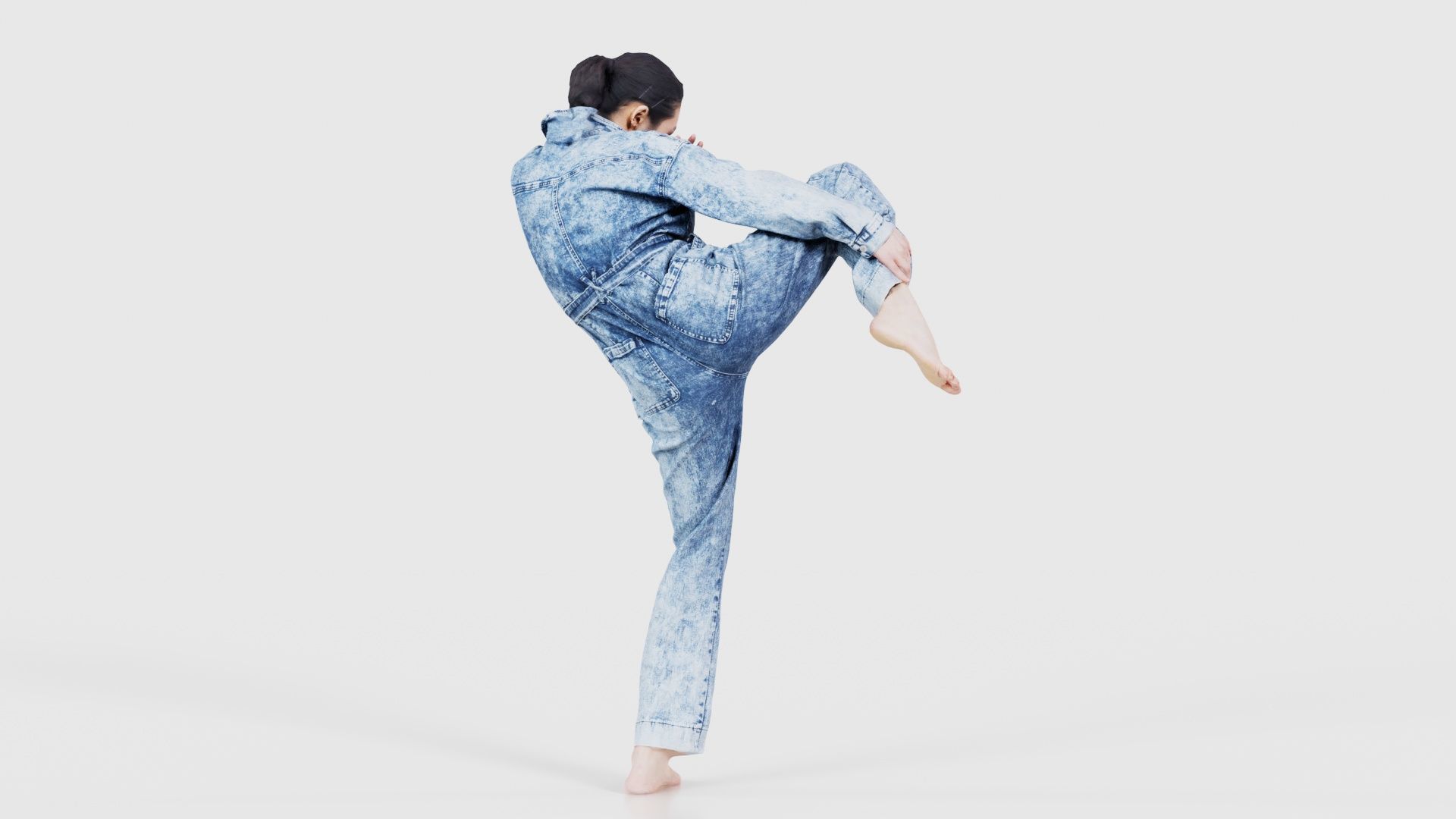 Asian Woman Wearing Jeans Salopet 021 Low-poly 3D model_20