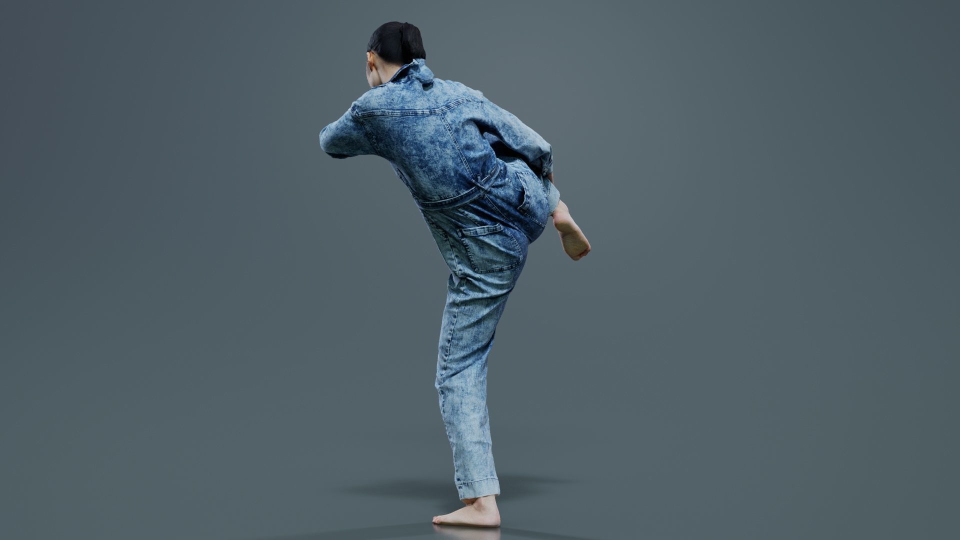 Asian Woman Wearing Jeans Salopet 021 Low-poly 3D model_4