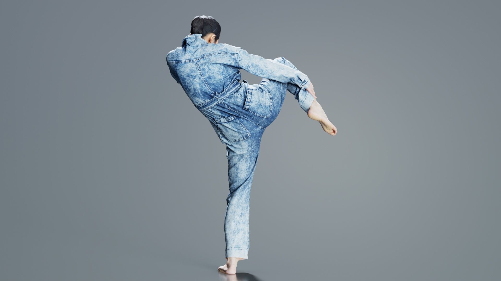 Asian Woman Wearing Jeans Salopet 021 Low-poly 3D model_7