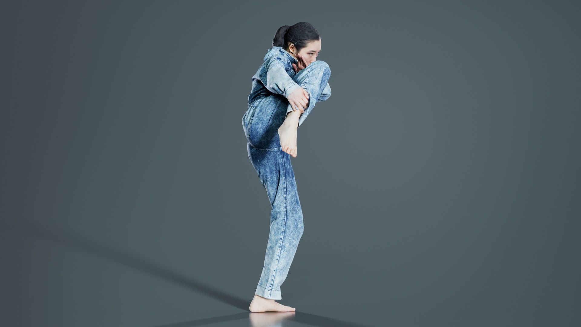 Asian Woman Wearing Jeans Salopet 021 Low-poly 3D model_3