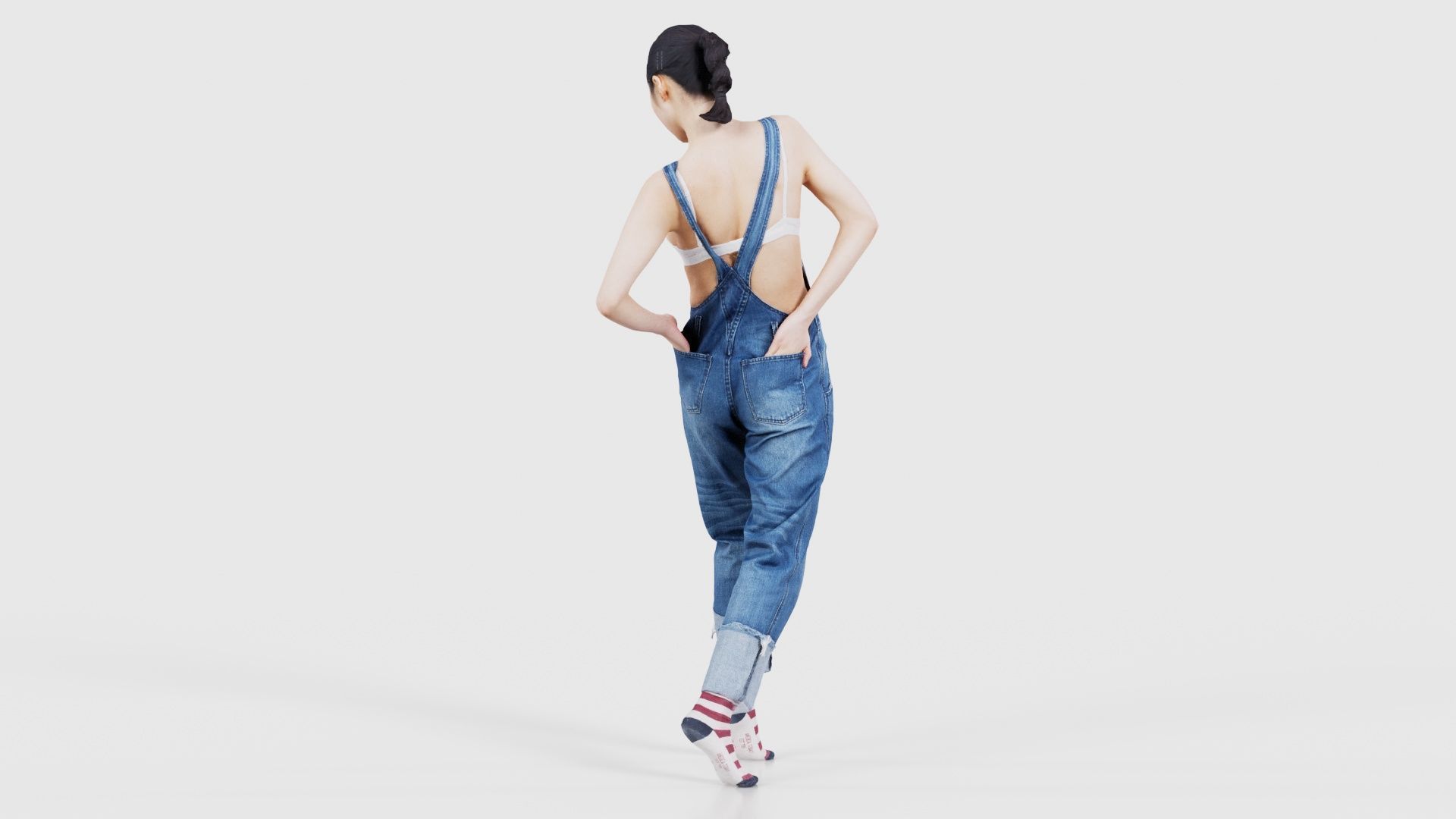 Asian Woman Wearing Jeans Salopet 023 Low-poly 3D model_22
