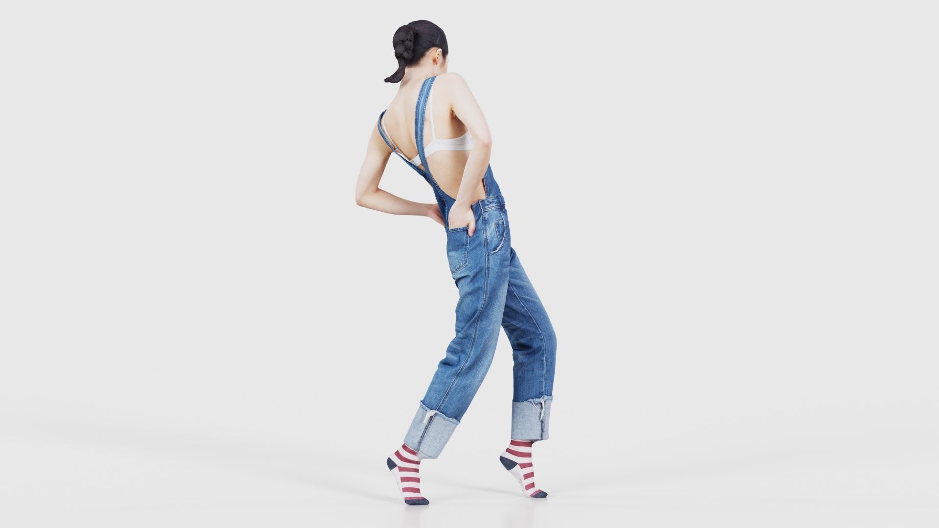 Asian Woman Wearing Jeans Salopet 023 Low-poly 3D model_20