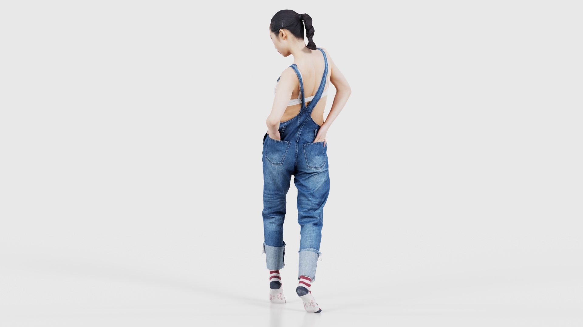 Asian Woman Wearing Jeans Salopet 023 Low-poly 3D model_23