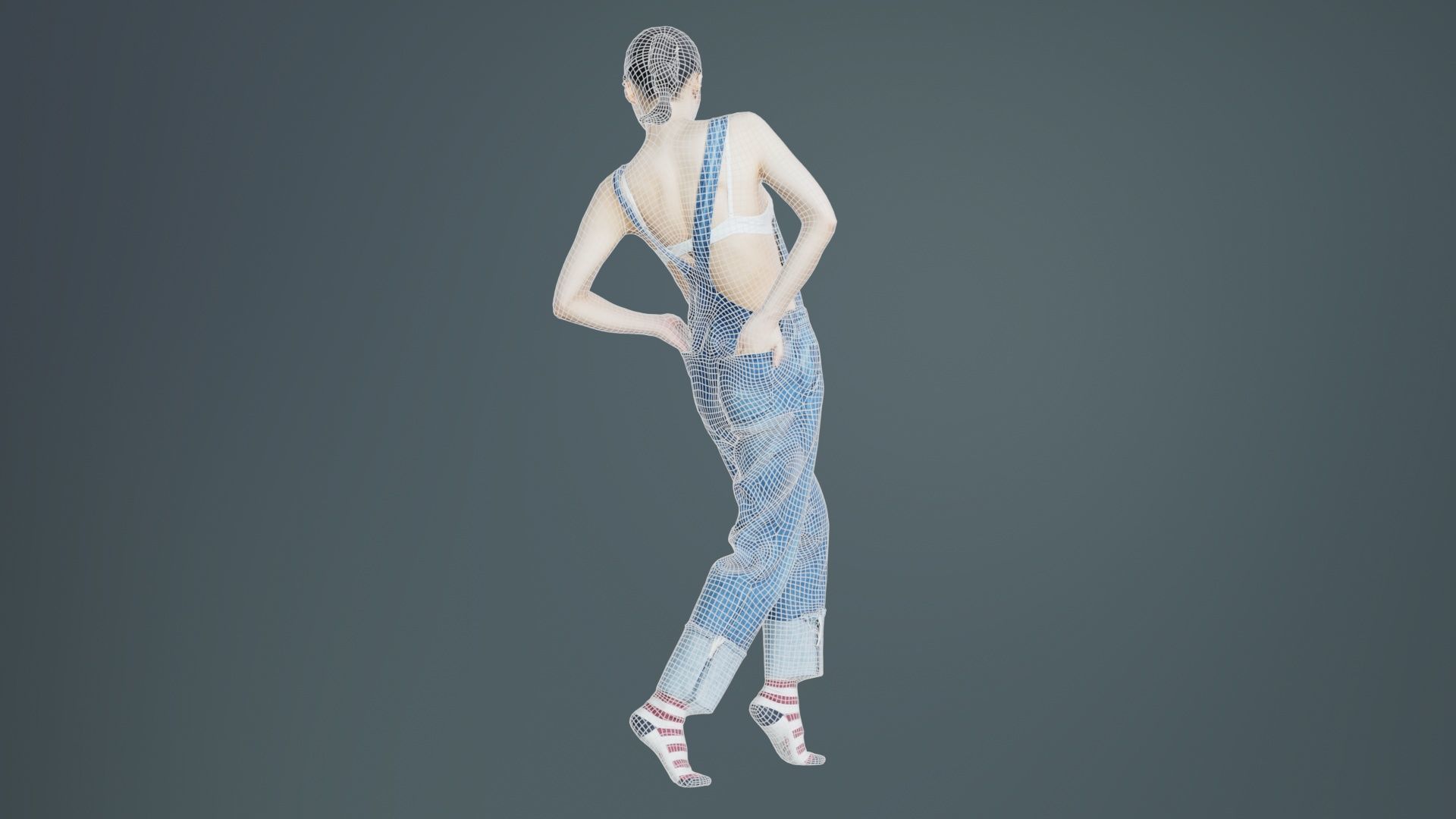 Asian Woman Wearing Jeans Salopet 023 Low-poly 3D model_10