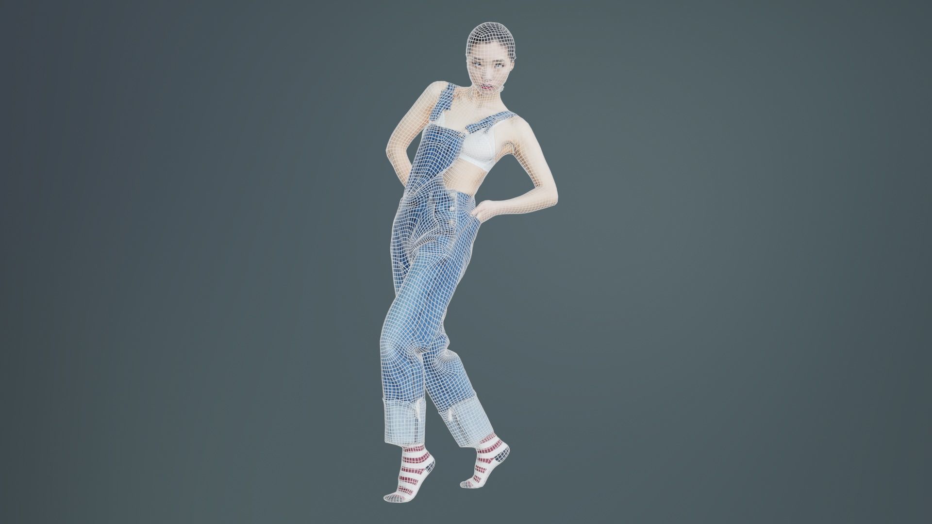Asian Woman Wearing Jeans Salopet 023 Low-poly 3D model_9