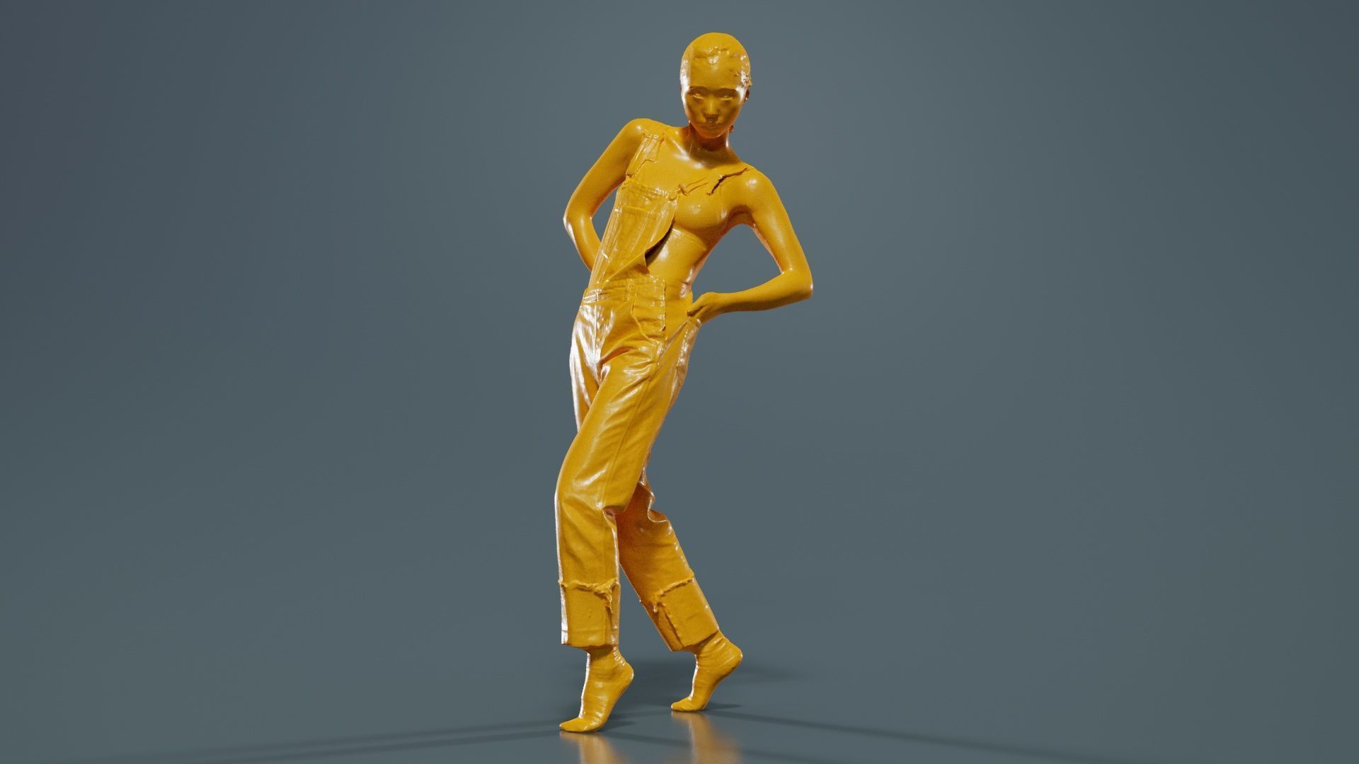 Asian Woman Wearing Jeans Salopet 023 Low-poly 3D model_12