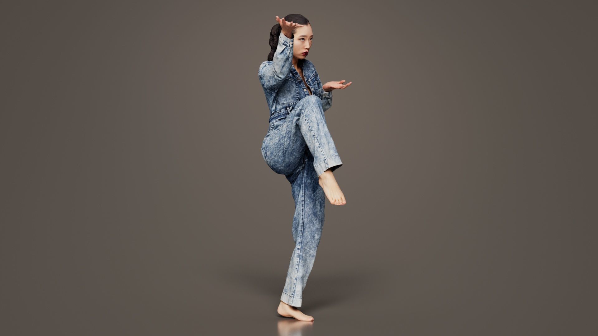 Asian Woman Wearing Jeans Salopet 025 Low-poly 3D model_5