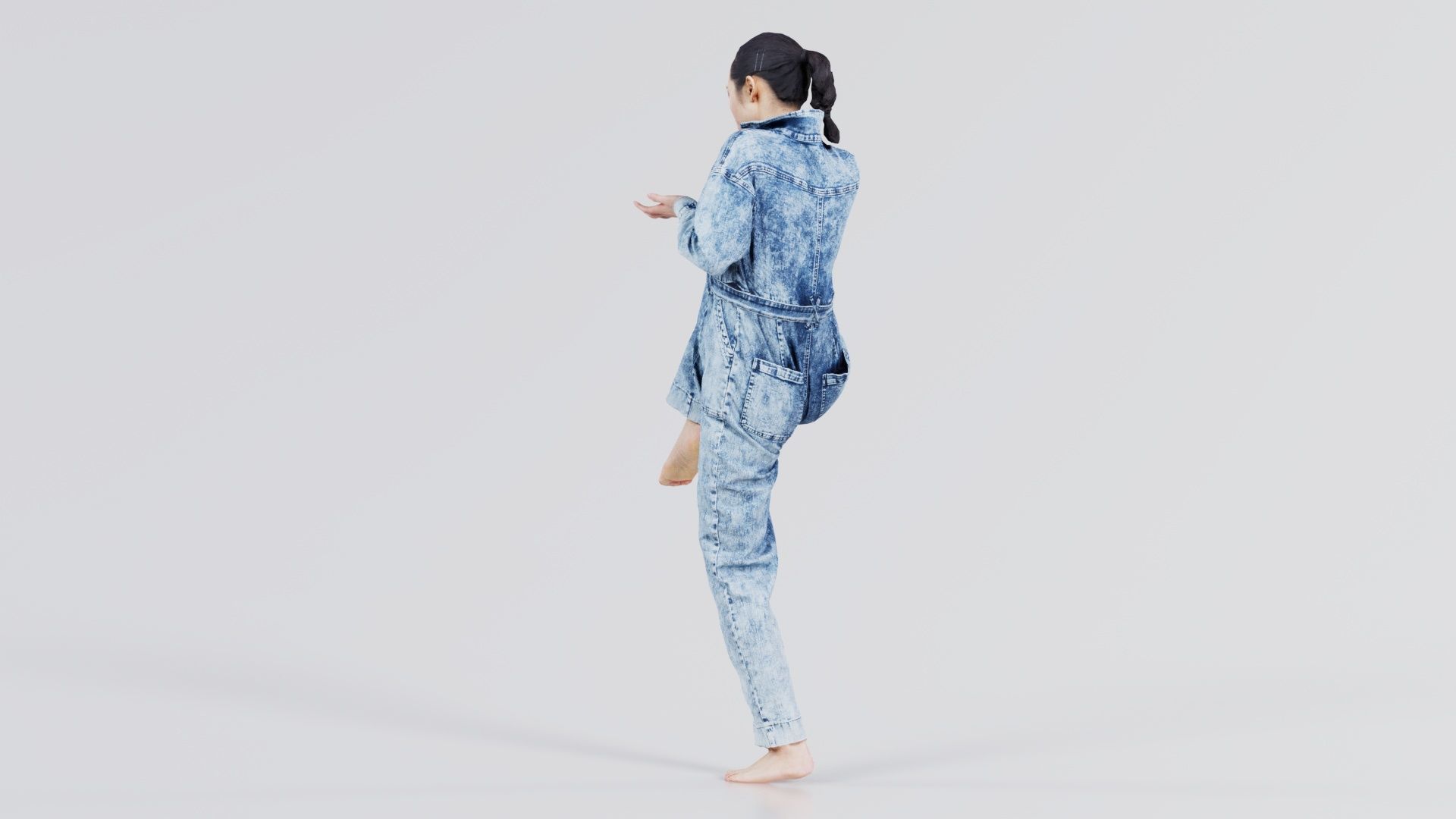 Asian Woman Wearing Jeans Salopet 025 Low-poly 3D model_2
