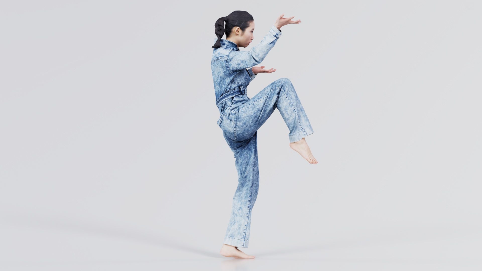 Asian Woman Wearing Jeans Salopet 025 Low-poly 3D model_3