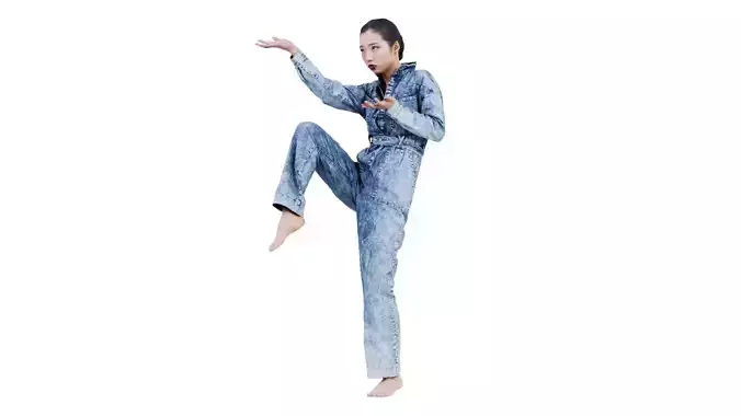 Asian Woman Wearing Jeans Salopet 025 Low-poly 3D model