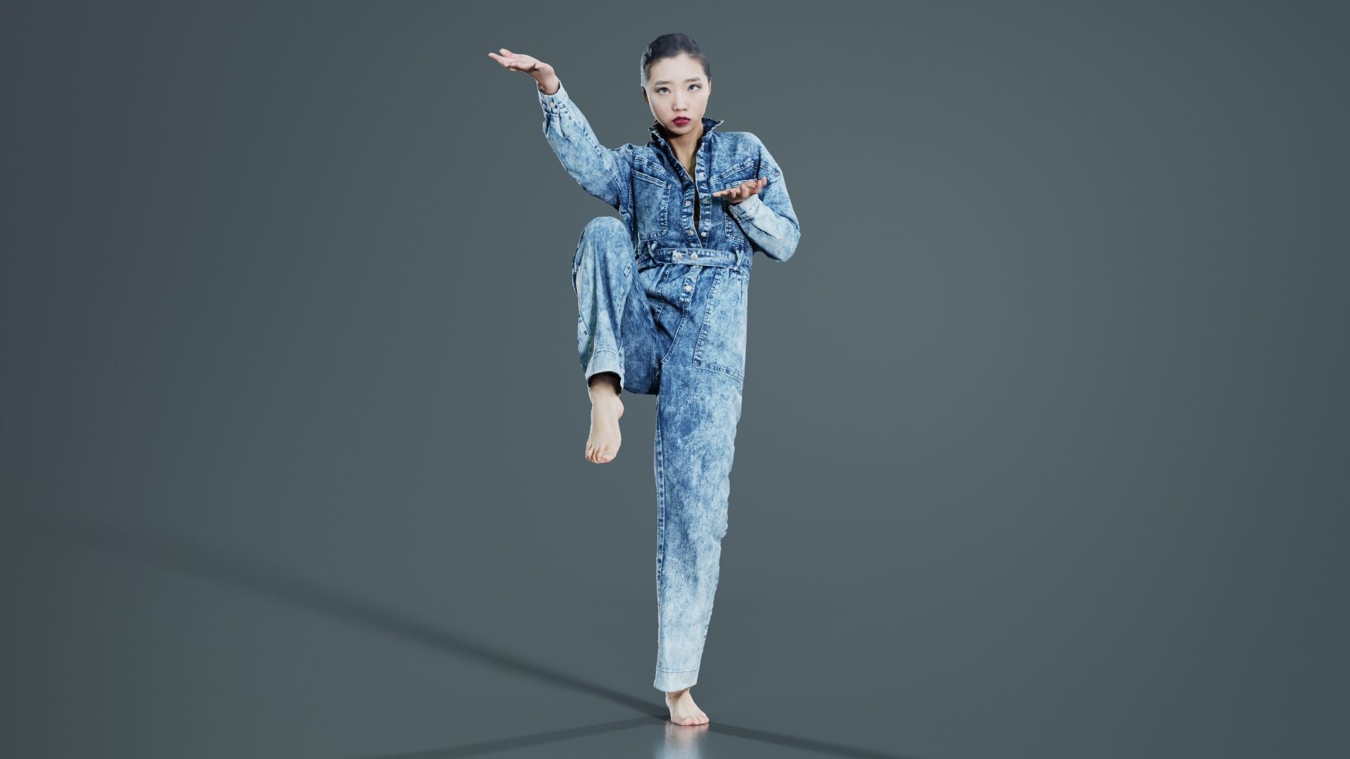 Asian Woman Wearing Jeans Salopet 025 Low-poly 3D model_7