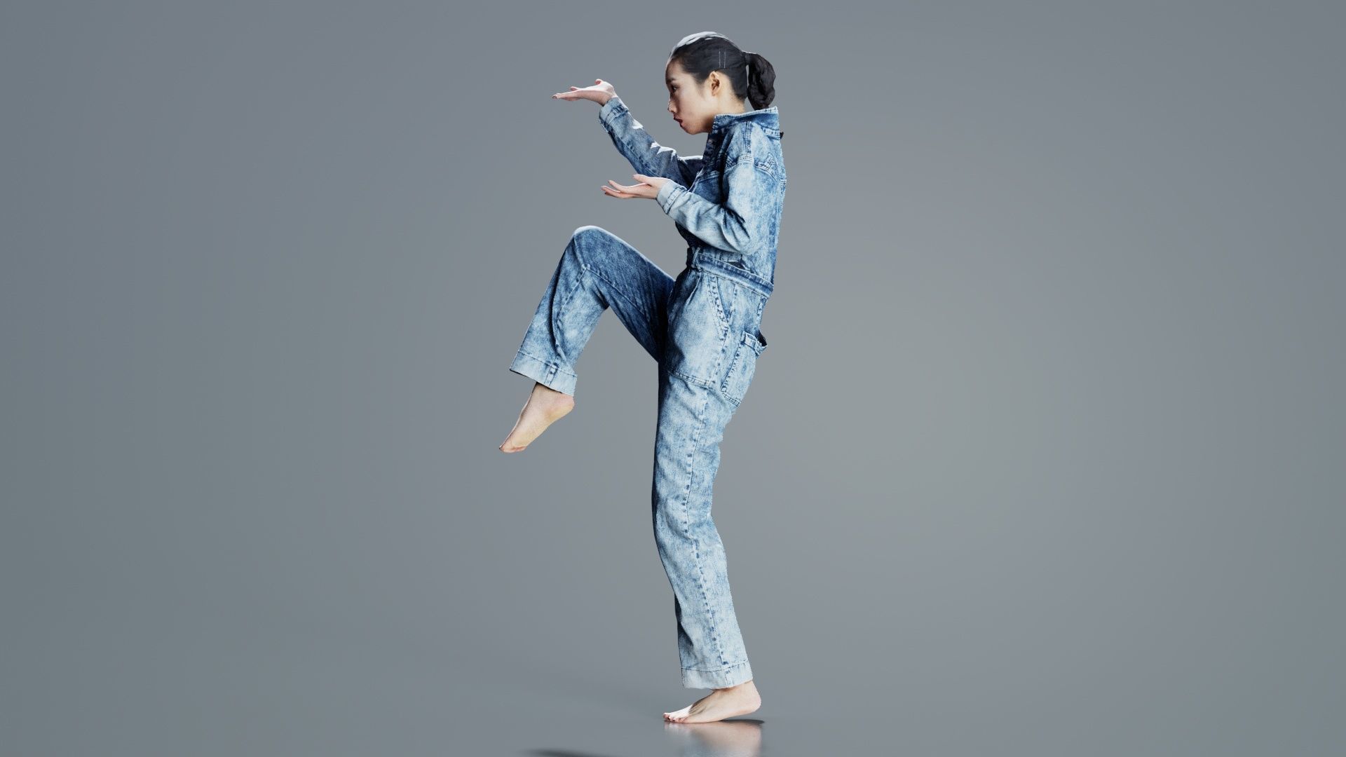 Asian Woman Wearing Jeans Salopet 025 Low-poly 3D model_8