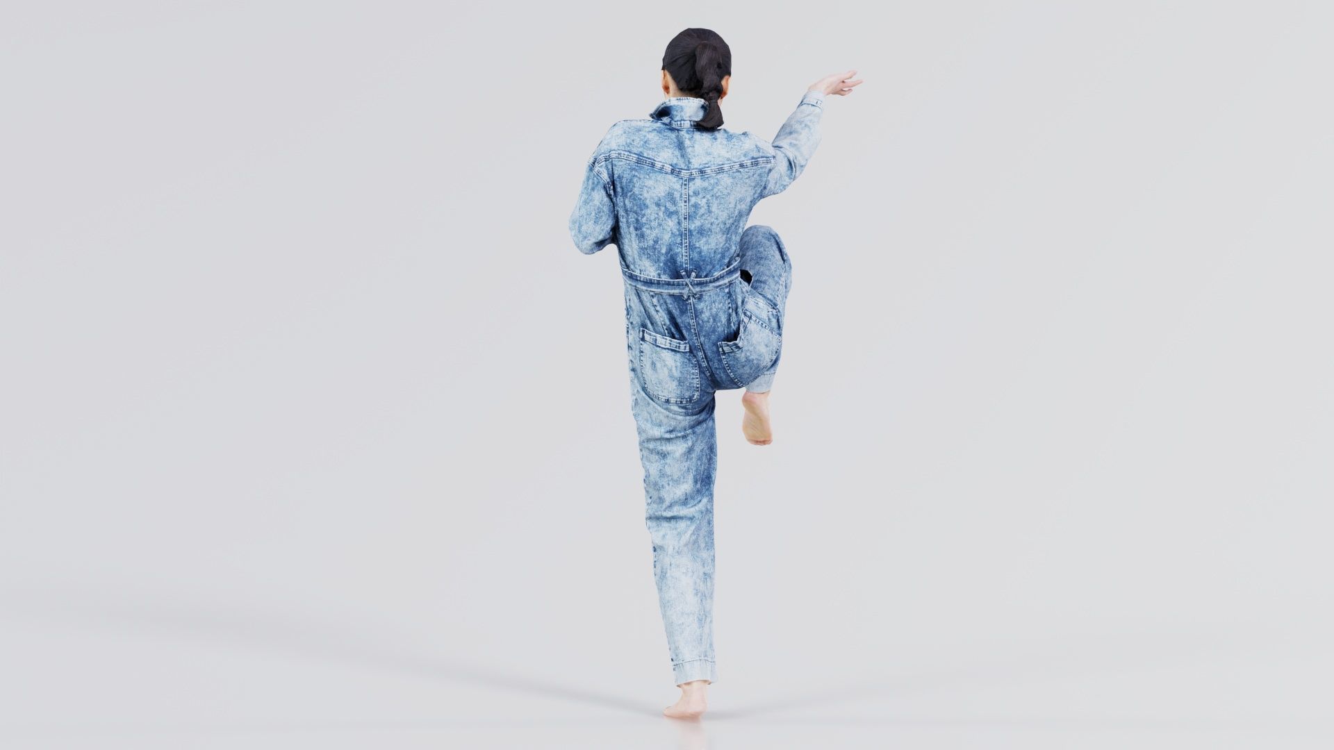 Asian Woman Wearing Jeans Salopet 025 Low-poly 3D model_6