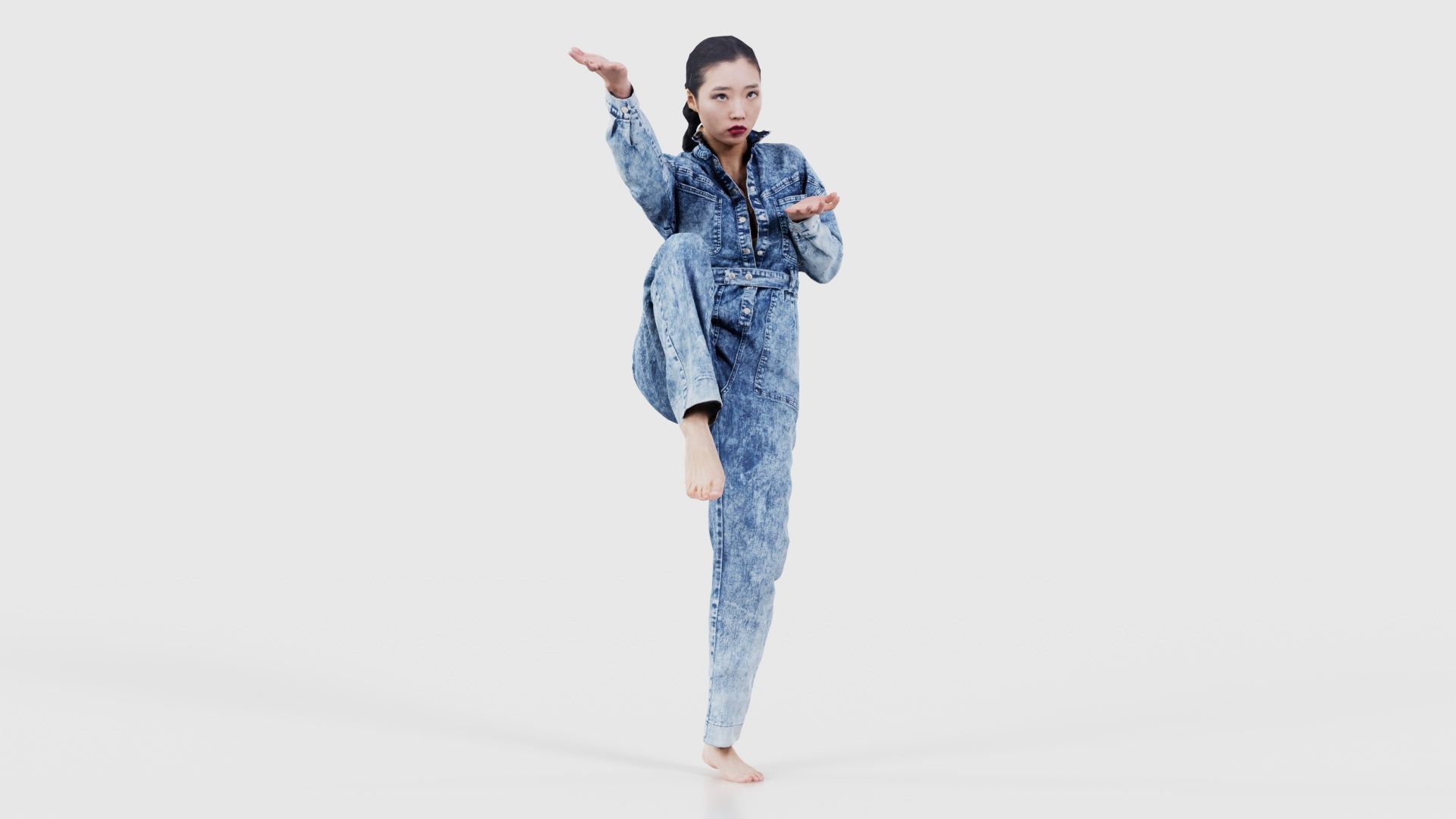 Asian Woman Wearing Jeans Salopet 025 Low-poly 3D model_17