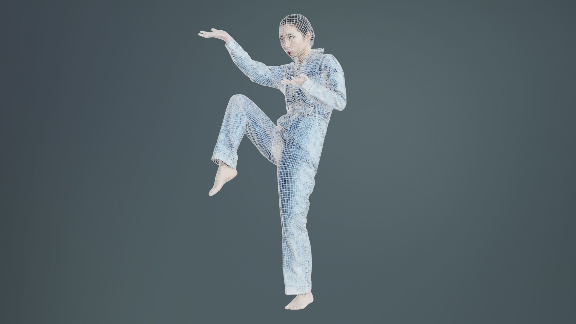 Asian Woman Wearing Jeans Salopet 025 Low-poly 3D model_9
