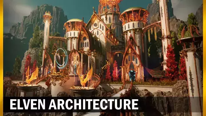 Elven architecture Low-poly 3D model