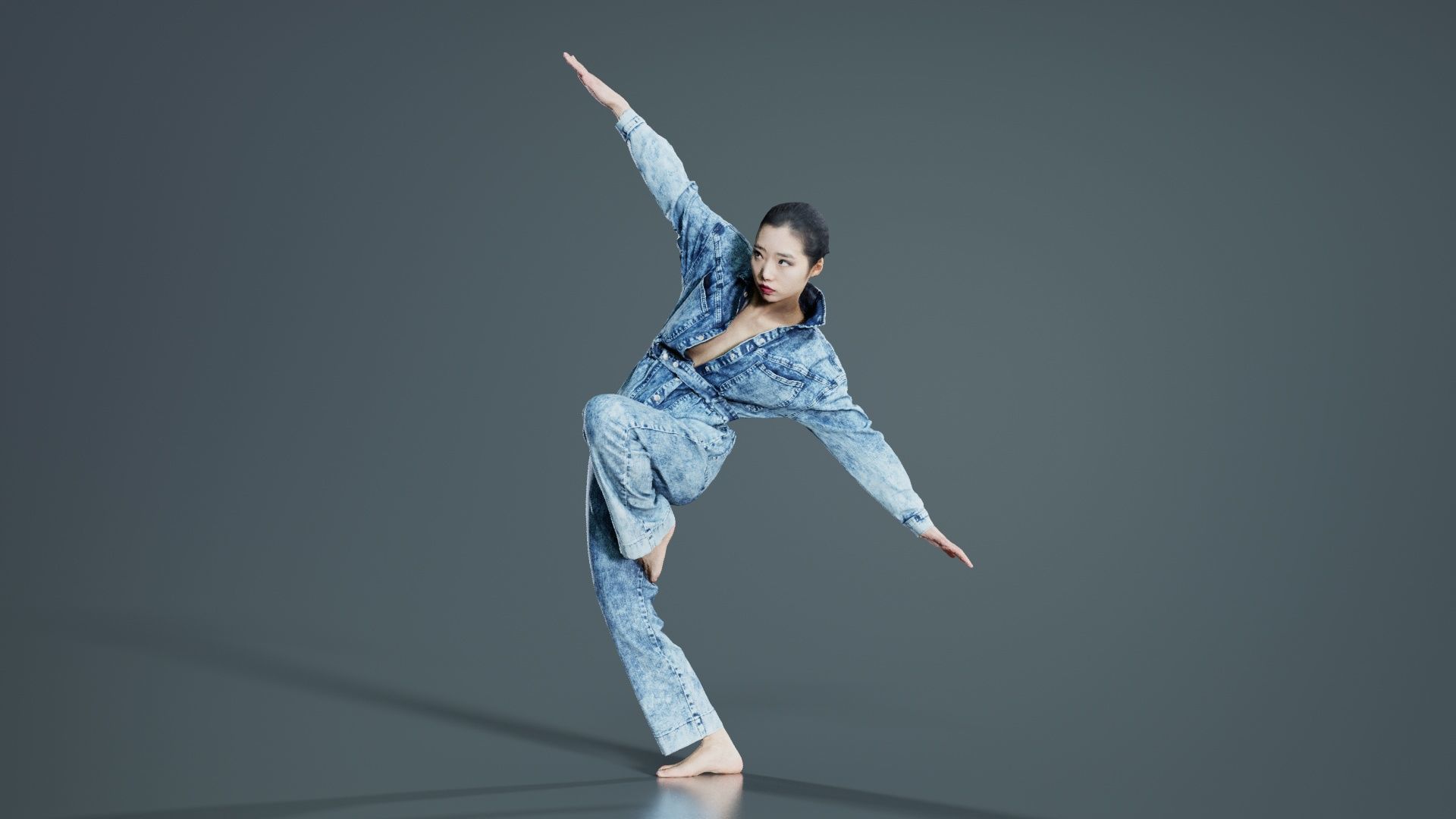 Asian Woman Wearing Jeans Salopet 037 Low-poly 3D model_1