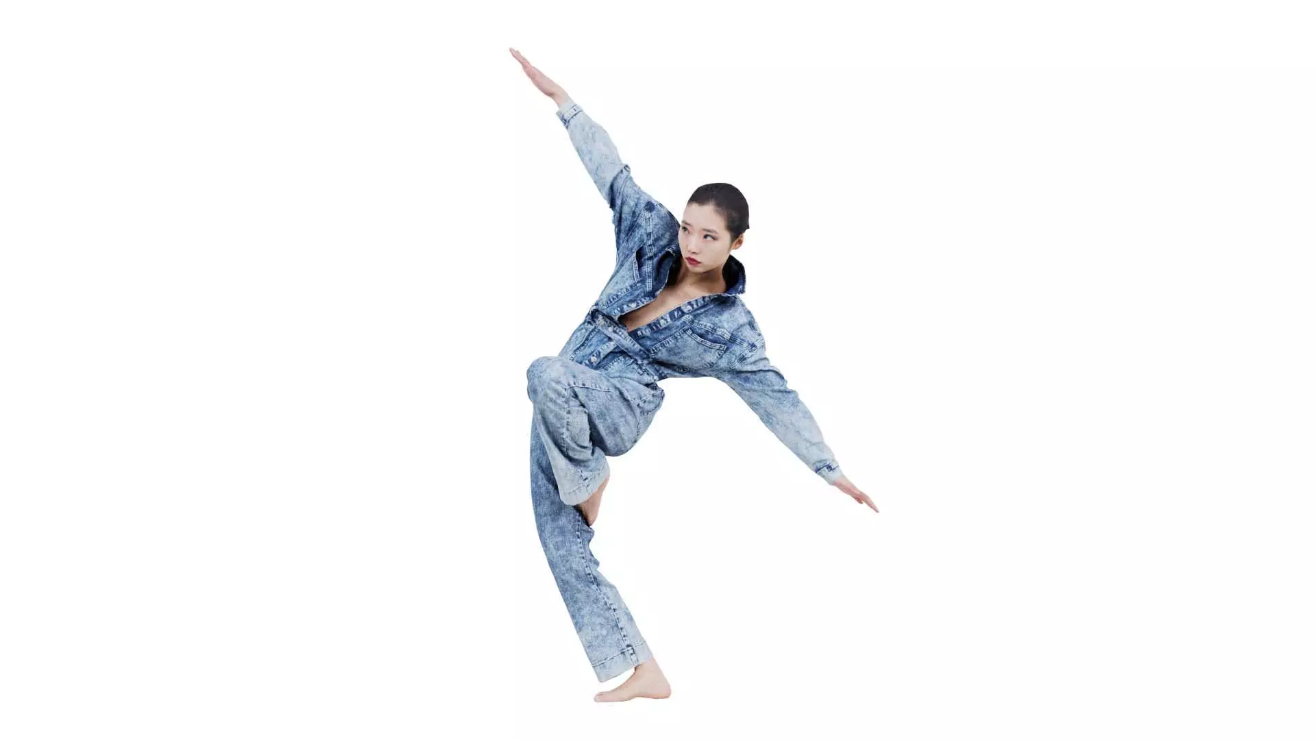 Asian Woman Wearing Jeans Salopet 037 Low-poly 3D model_0