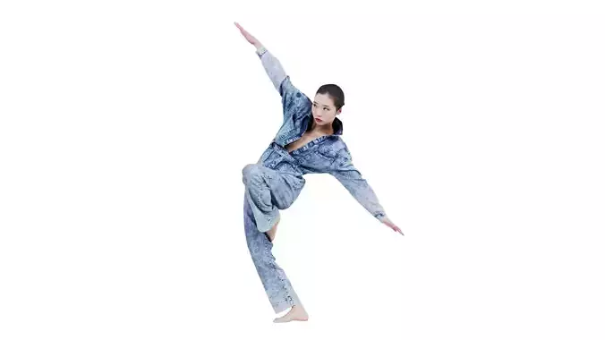 Asian Woman Wearing Jeans Salopet 037 Low-poly 3D model