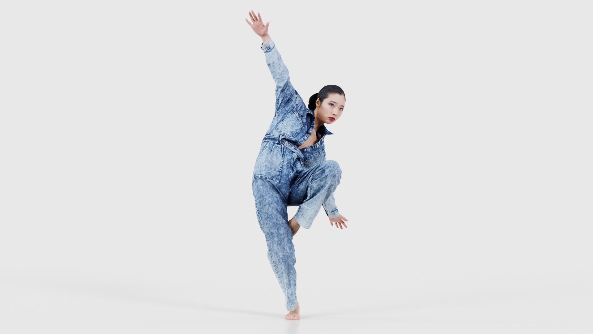 Asian Woman Wearing Jeans Salopet 037 Low-poly 3D model_17