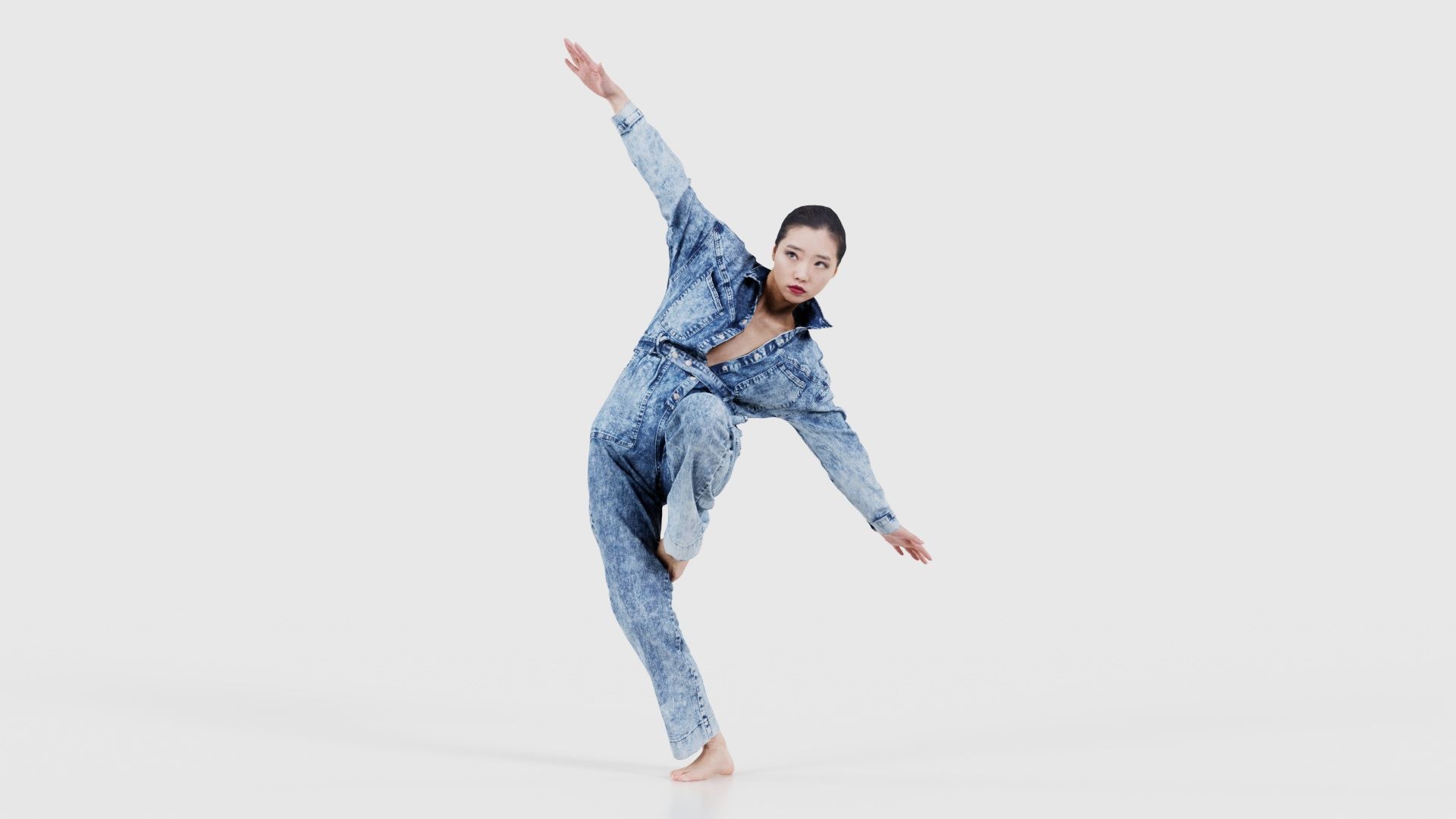 Asian Woman Wearing Jeans Salopet 037 Low-poly 3D model_16