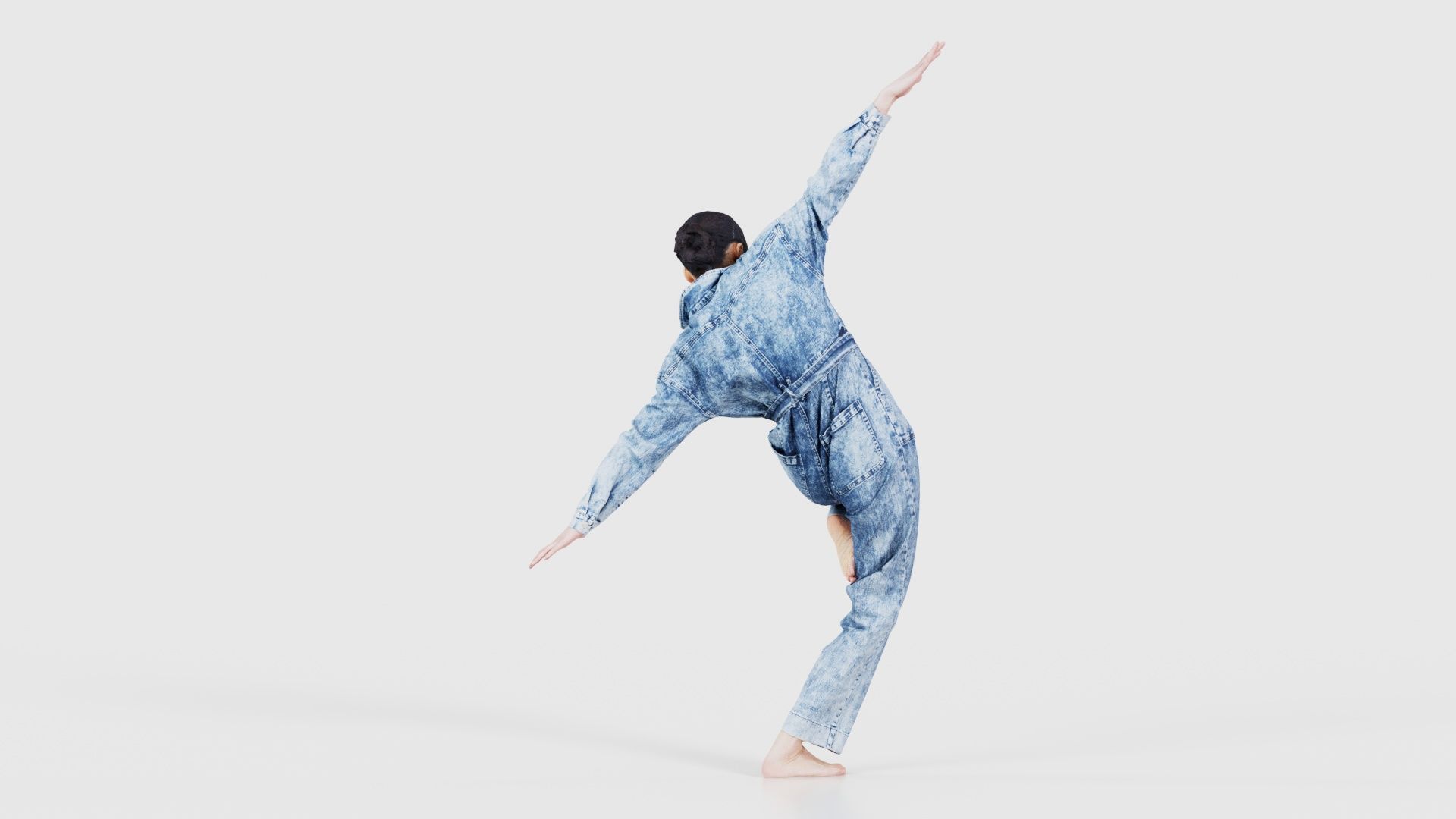 Asian Woman Wearing Jeans Salopet 037 Low-poly 3D model_21